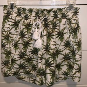 Briggs Linen & Rayon Shorts White & Green Palm Trees size Small